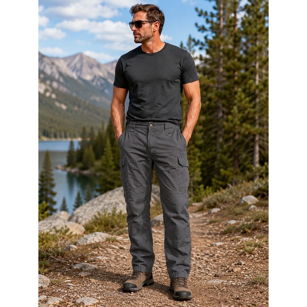 CQR Mens 36x30 Gray Ripstop Tactical Cargo Pants Hiking Workwear Utility -3651